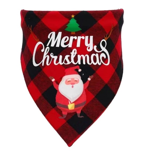Christmas Dog Bandanna Tartan Plaid Merry Christmas Graphic Tie On Black Red OS - Picture 5 of 10